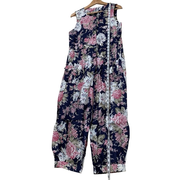 Vintage Laura Ashley Great Britain Cottagecore Floral Crop Jumpsuit Bow Pockets - Picture 3 of 12